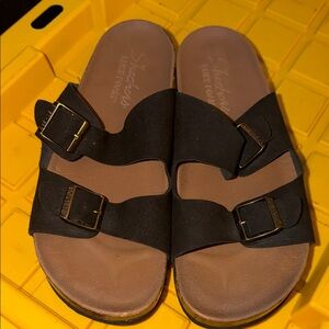Black and Brown Slide Sandals